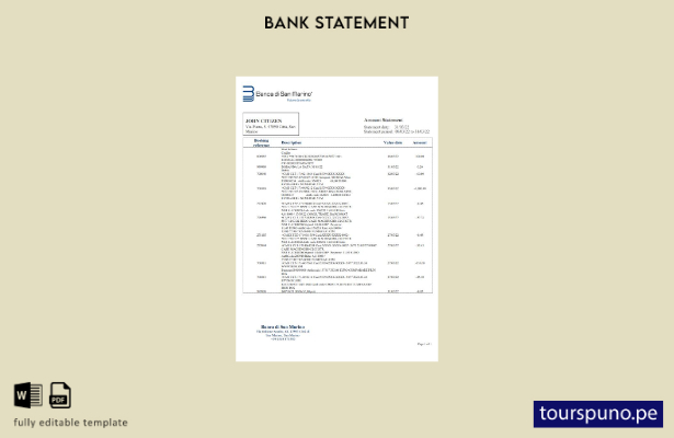 listo para imprimir plantilla de versión en Word del extracto bancario de San Ma