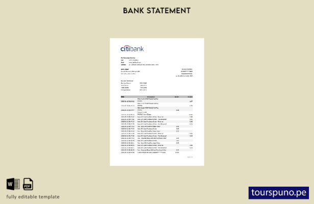listo para imprimir plantilla de versión excel del extracto bancario de Citibank