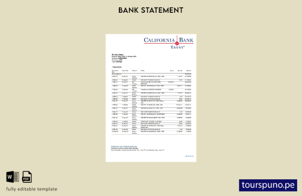 listo para imprimir plantilla de word   estado de cuenta de USA California Bank