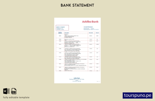 listo para imprimir plantilla de word   extracto bancario Addiko de Austria