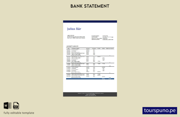 listo para imprimir plantilla de word   extracto bancario Julius Bar de Mónaco