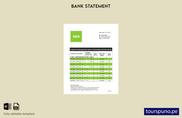 listo para imprimir plantilla de word   extracto bancario SEB de Letonia