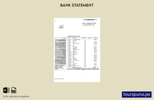 listo para imprimir plantilla de word   extracto bancario cooperativo del Reino
