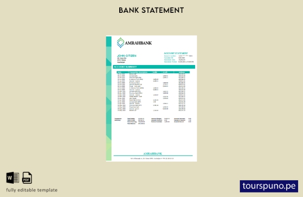 listo para imprimir plantilla de word   extracto bancario de Azerbaiyán Amrahban