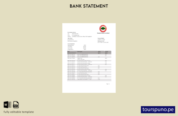 listo para imprimir plantilla de word   extracto bancario de Bangladesh Rupali