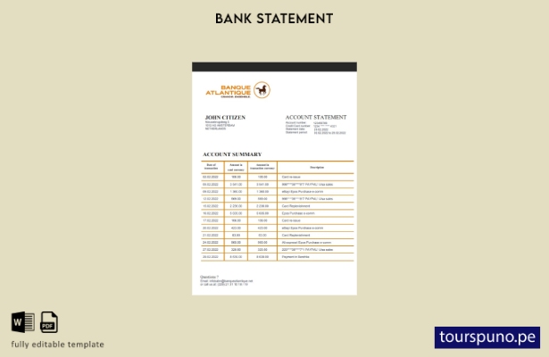 listo para imprimir plantilla de word   extracto bancario de Benin Banque Atlant