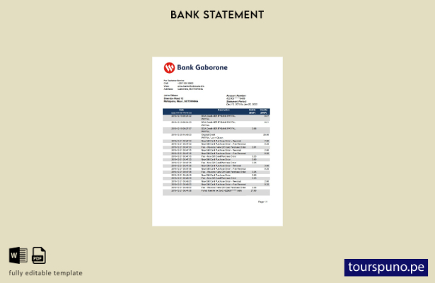 listo para imprimir plantilla de word   extracto bancario de Botswana Bank Gabor