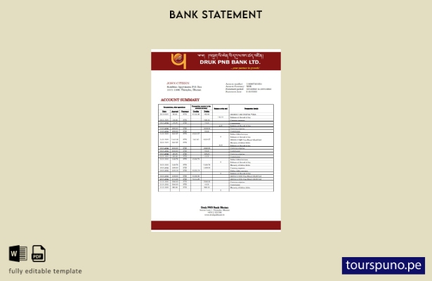 listo para imprimir plantilla de word   extracto bancario de Bután Druk PNB