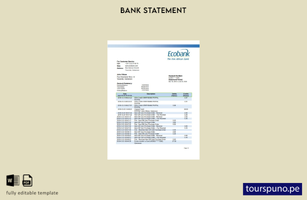 listo para imprimir plantilla de word   extracto bancario de Camerún Ecobank