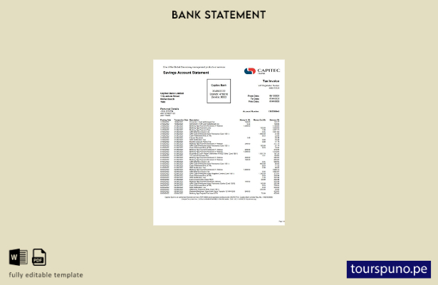 listo para imprimir plantilla de word   extracto bancario de Capitec de EE. UU.