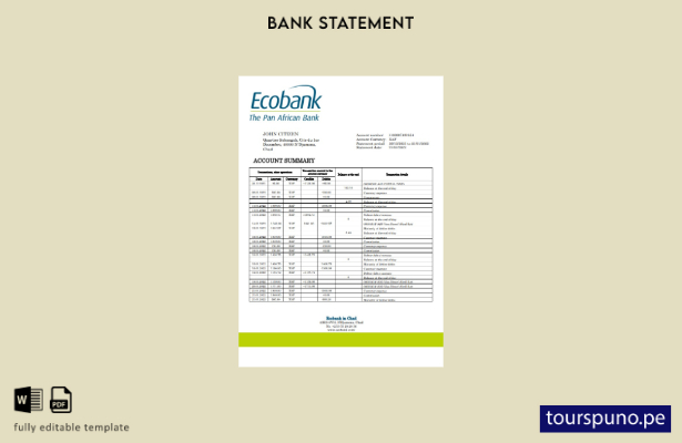 listo para imprimir plantilla de word   extracto bancario de Chad Ecobank