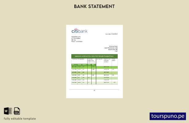 listo para imprimir plantilla de word   extracto bancario de Citibank de Italia