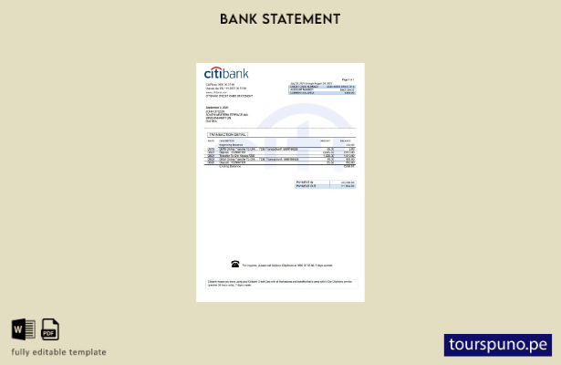 listo para imprimir plantilla de word   extracto bancario de Citibank del Reino