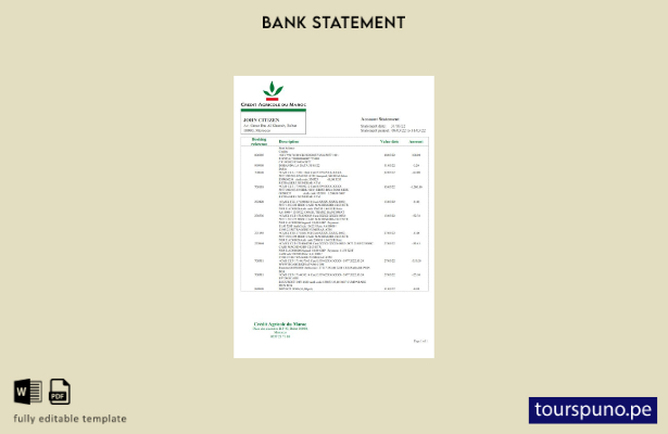 listo para imprimir plantilla de word   extracto bancario de Credit Agricole de