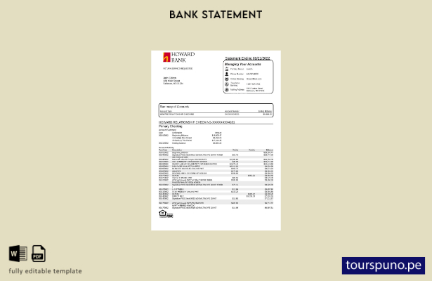 listo para imprimir plantilla de word   extracto bancario de EE. UU. Howard