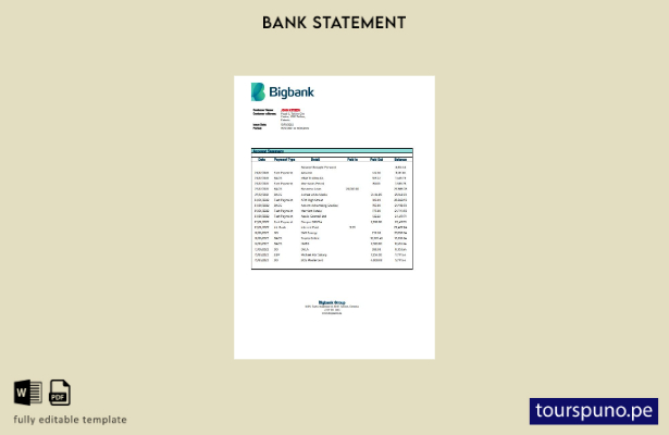 listo para imprimir plantilla de word   extracto bancario de Estonia Bigbank