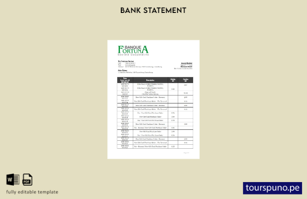 listo para imprimir plantilla de word   extracto bancario de Fortuna Banque de L