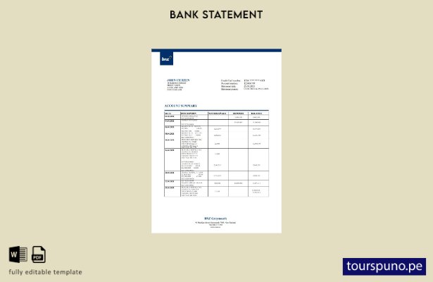 listo para imprimir plantilla de word   extracto bancario de Greymouth BNZ de Nu