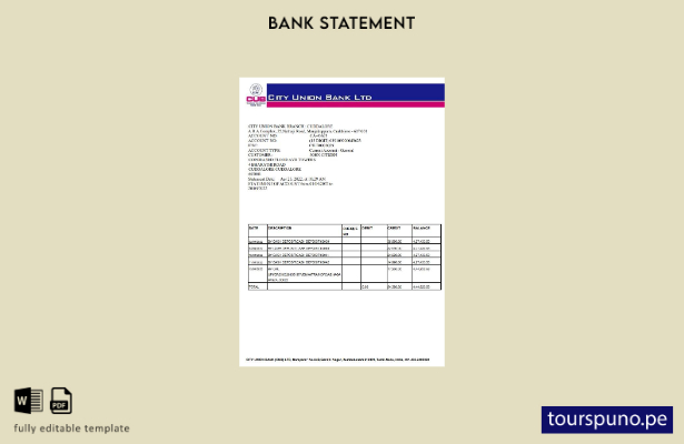 listo para imprimir plantilla de word   extracto bancario de India City Union