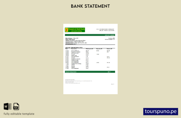 listo para imprimir plantilla de word   extracto bancario de India Punjab y Sind