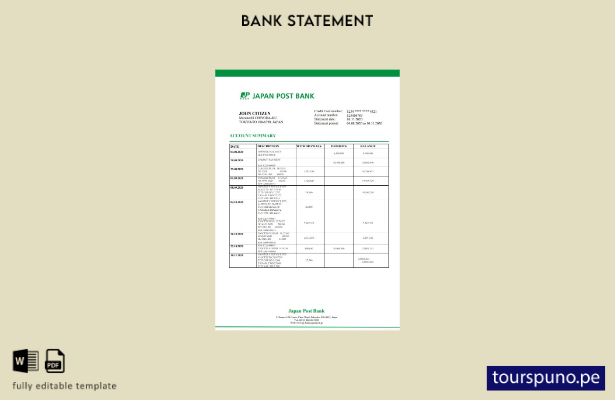 listo para imprimir plantilla de word   extracto bancario de Japan Post