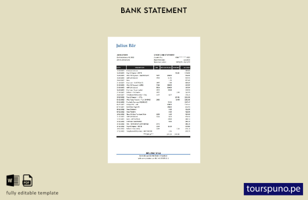 listo para imprimir plantilla de word   extracto bancario de Julius Bar de Suiza