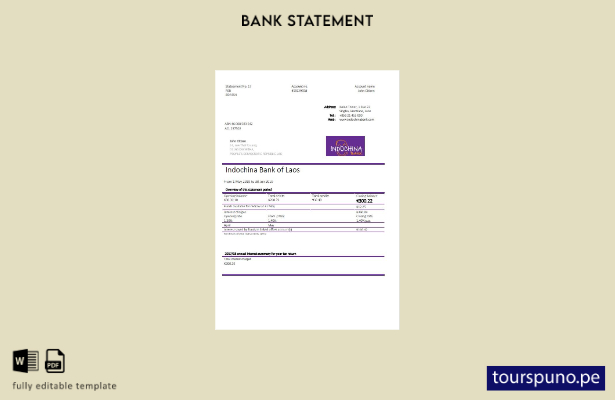 listo para imprimir plantilla de word   extracto bancario de Laos Indochina