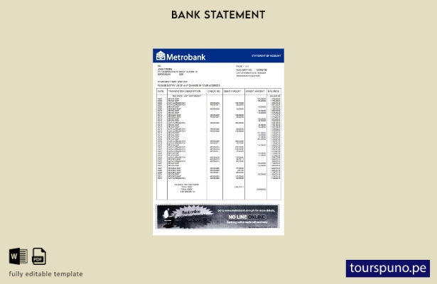 listo para imprimir plantilla de word   extracto bancario de Metrobank del Reino
