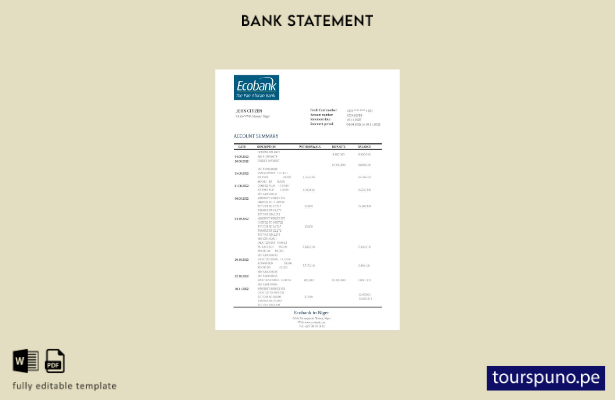 listo para imprimir plantilla de word   extracto bancario de Niger Ecobank