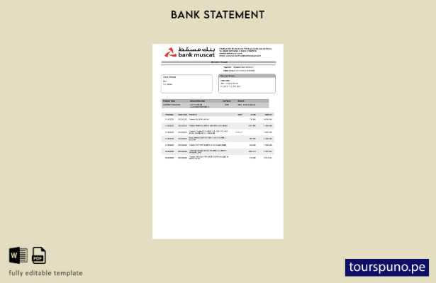 listo para imprimir plantilla de word   extracto bancario de Oman Bank Muscat