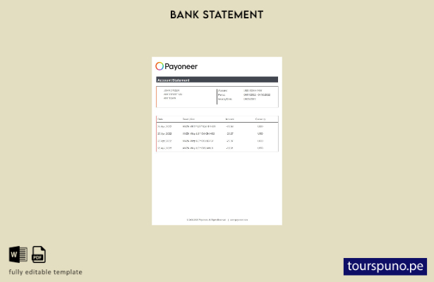 listo para imprimir plantilla de word   extracto bancario de Payoneer de EE. UU.