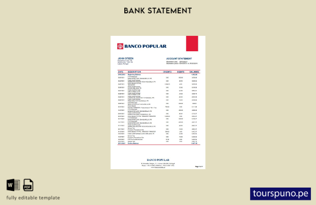 listo para imprimir plantilla de word   extracto bancario de Portugal Banco Popu