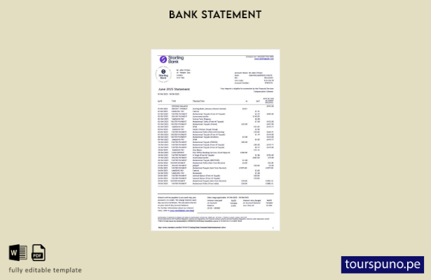 listo para imprimir plantilla de word   extracto bancario de Starling del Reino