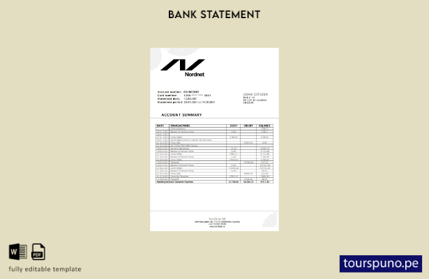 listo para imprimir plantilla de word   extracto bancario de Suecia Nordnet AB