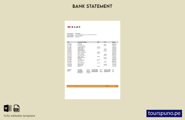listo para imprimir plantilla de word   extracto bancario de Taiwán Chang Hwa