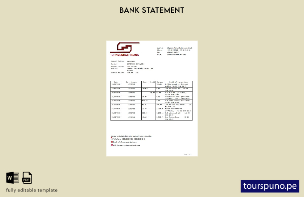 listo para imprimir plantilla de word   extracto bancario de Turkmenistán Turkme