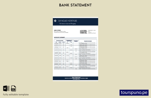 listo para imprimir plantilla de word   extracto bancario de Uruguay Banque Heri