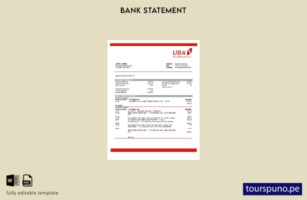 listo para imprimir plantilla de word   extracto bancario de la UBA de Camerún