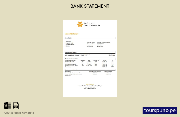 listo para imprimir plantilla de word   extracto bancario del Banco de Abisinia
