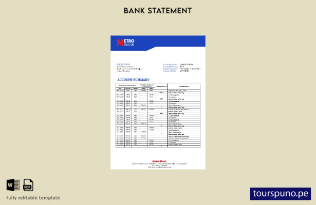 listo para imprimir plantilla de word   extracto bancario del Metro del Reino Un