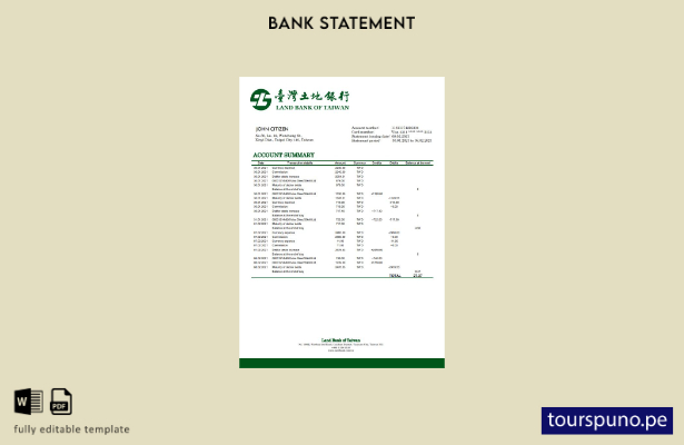 listo para imprimir plantilla de word   extracto bancario del Taiwan Land Bank o