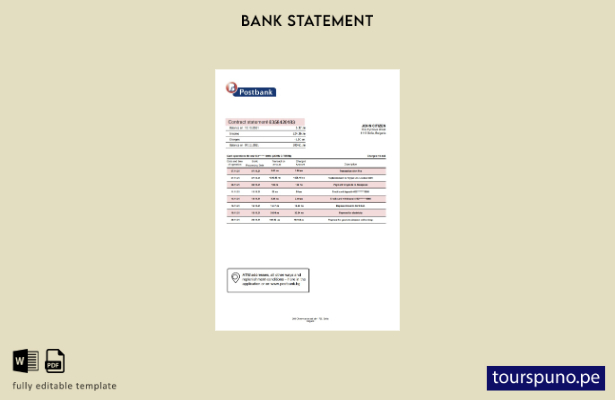 listo para imprimir plantilla de word   extracto de Bulgaria Postbank