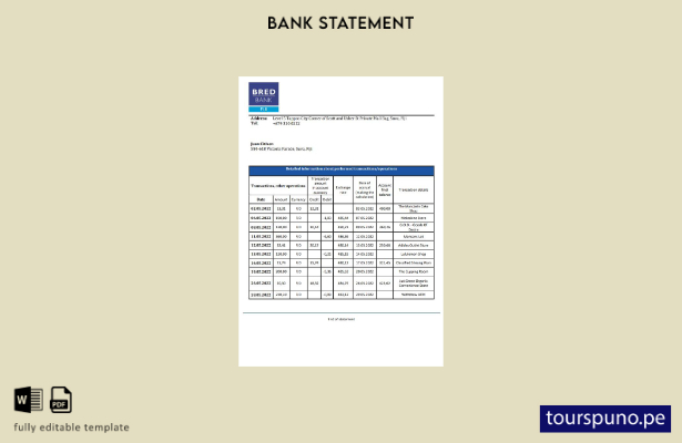 plantilla de extracto de Fiji Bred Bank lista para imprimir