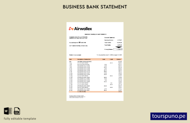 listo para imprimir Estado de cuenta corriente de la organización Airwallex Limi