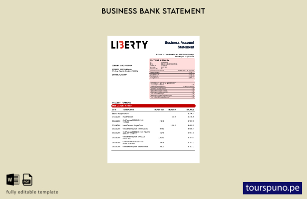 listo para imprimir Estado de cuenta corriente de la organización Liberty Bank P