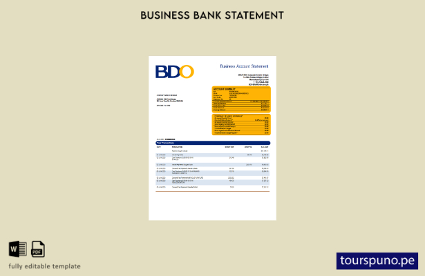 listo para imprimir Plantilla de declaración de organización de BDO Bank Plantil