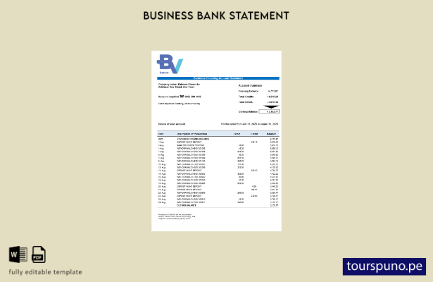 listo para imprimir Plantilla de estado de cuenta empresarial del Banco Votorant