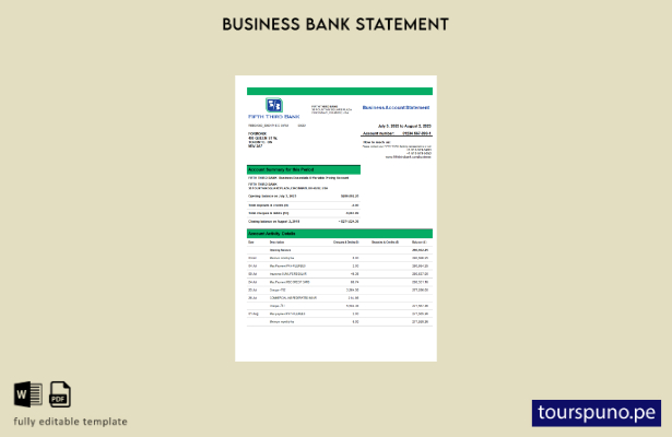 listo para imprimir Plantilla de extracto bancario comercial de Fifth Third Bank
