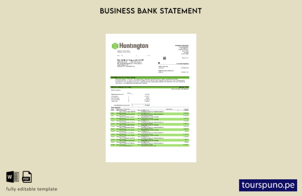 listo para imprimir Plantilla de extracto bancario corporativo de Huntington Ban