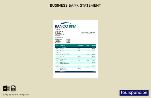 listo para imprimir Plantilla de extracto empresarial de Banco BPM en Word y PDF